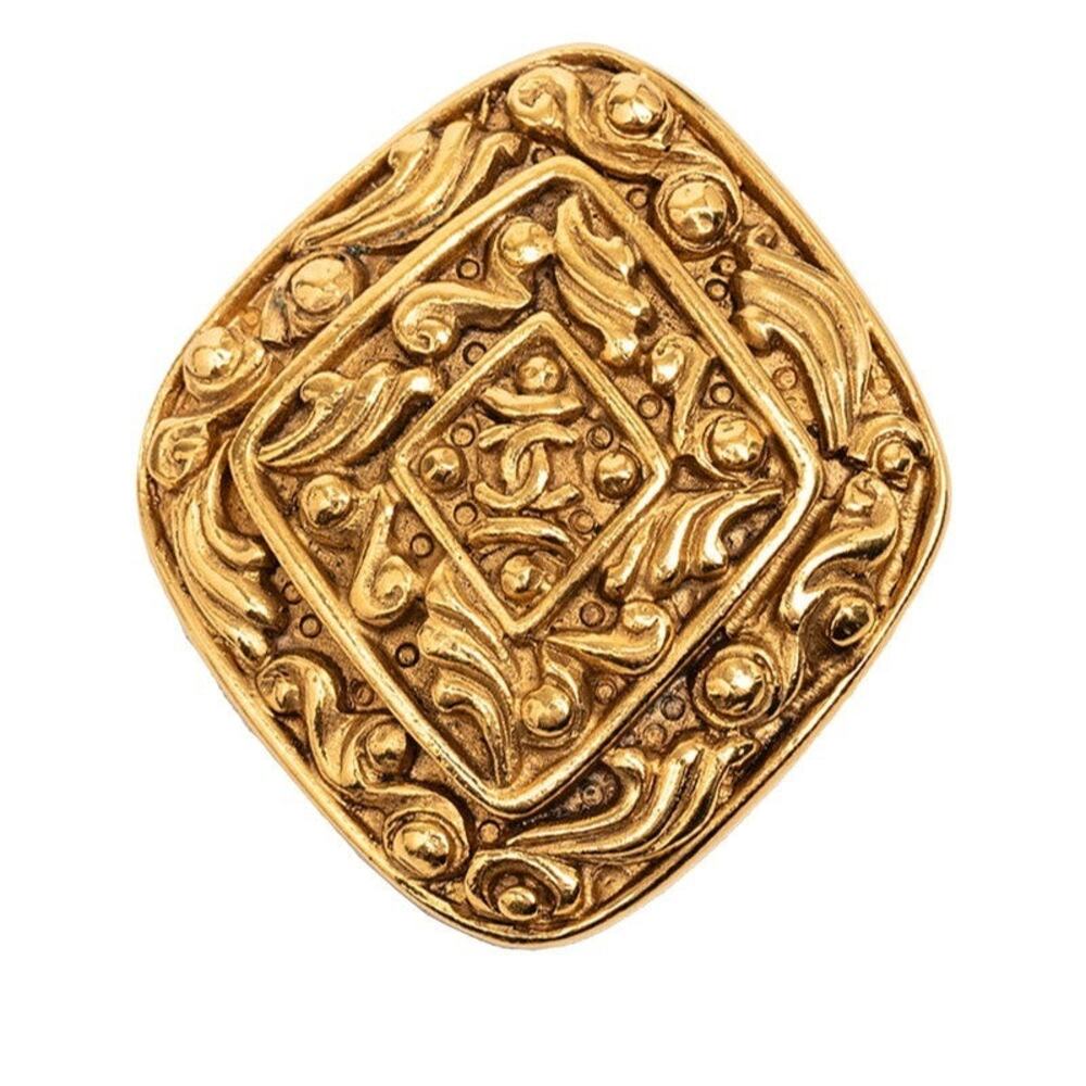 Chanel CC Logo Arabesque Rhombus Brooch Gold Plated GP